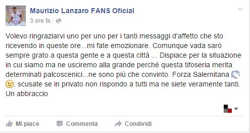 Lanzaro Parole Di Addio Sulla Sua Pagina Facebook